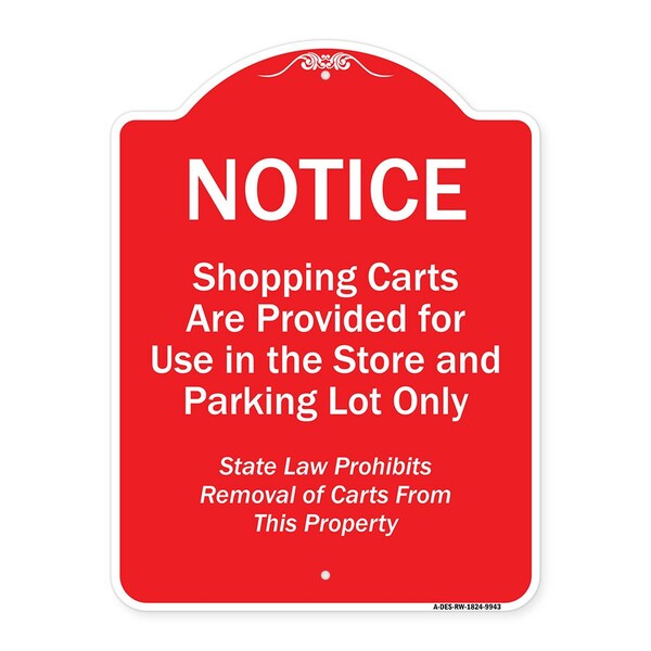 Signmission Shopping Carts Are Provided For Use In Store And Parking Lot Aluminum Sign, 24" x 18", RW-1824-9943 A-DES-RW-1824-9943 - main